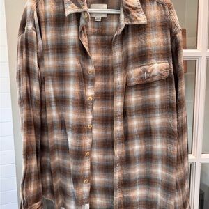 American Eagle Outfitters Brown and White Plaid Shirt